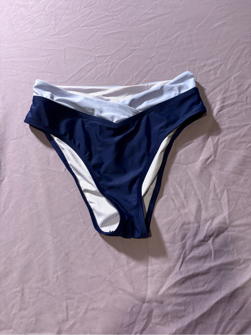 Women’s Navy and White Fold-Over Bikini Bottom